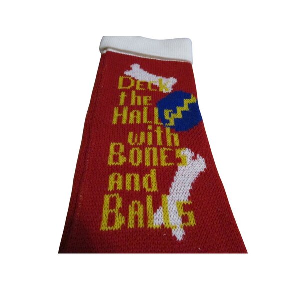 Vintage Puppy Dog Knit Christmas Stocking Deck The Halls Bone And Ball Design - Picture 4 of 10
